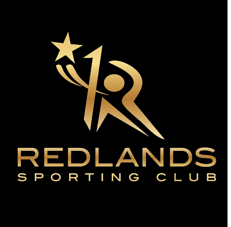 Redlands Rugby Union Club Gold stylized figure holding a star next to the letters 